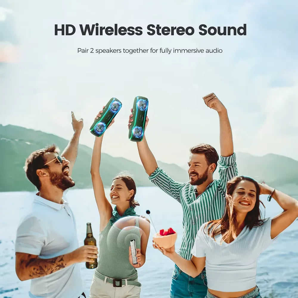 WISETIGER F10C Army Green Bluetooth Speaker Wireless IPX7 Waterproof Speaker RGB Light Sound 25W Stereo Surround Loudspeaker