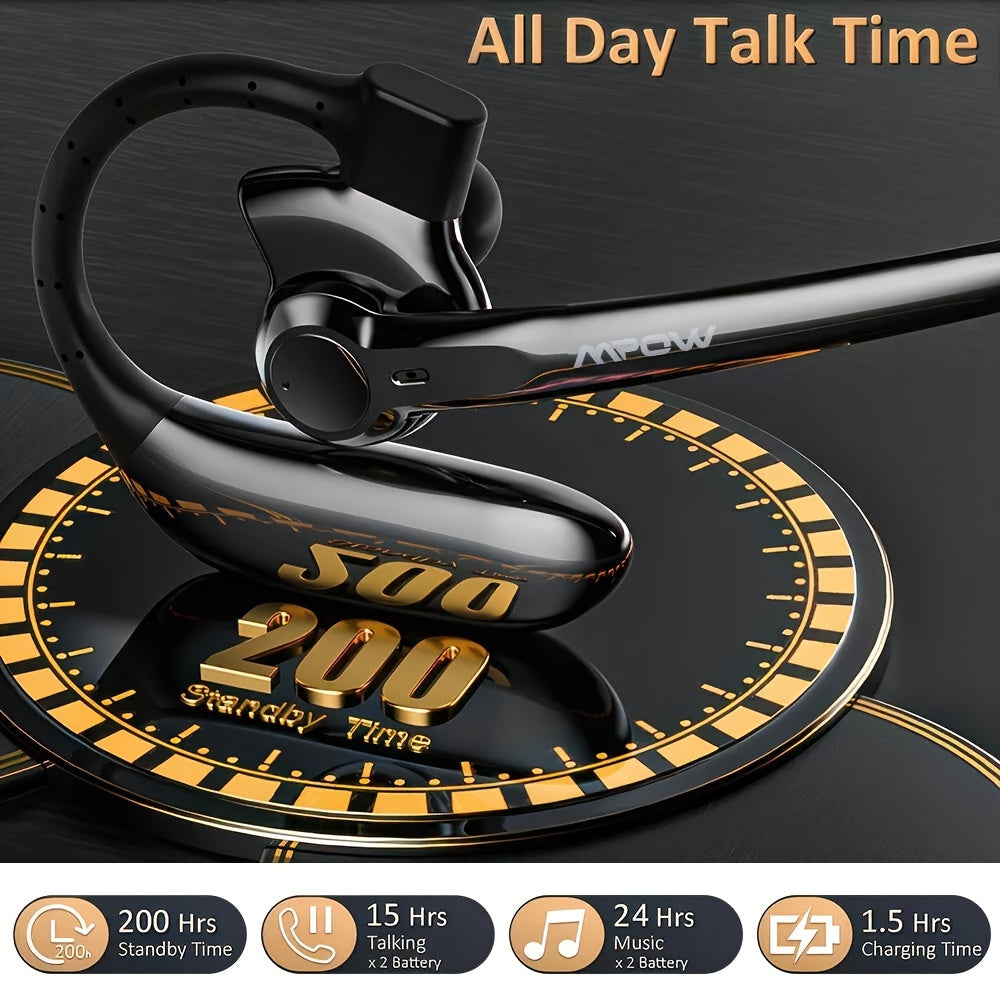 15-Hour Long-Lasting Mpow S12 Wireless Single Ear Bluetooth Headset - AI Noise Cancelling, V5.3 Auriculares Earpiece with Microphone for Trucker, Office, Home Use - Clear Audio and Comfortable Wear