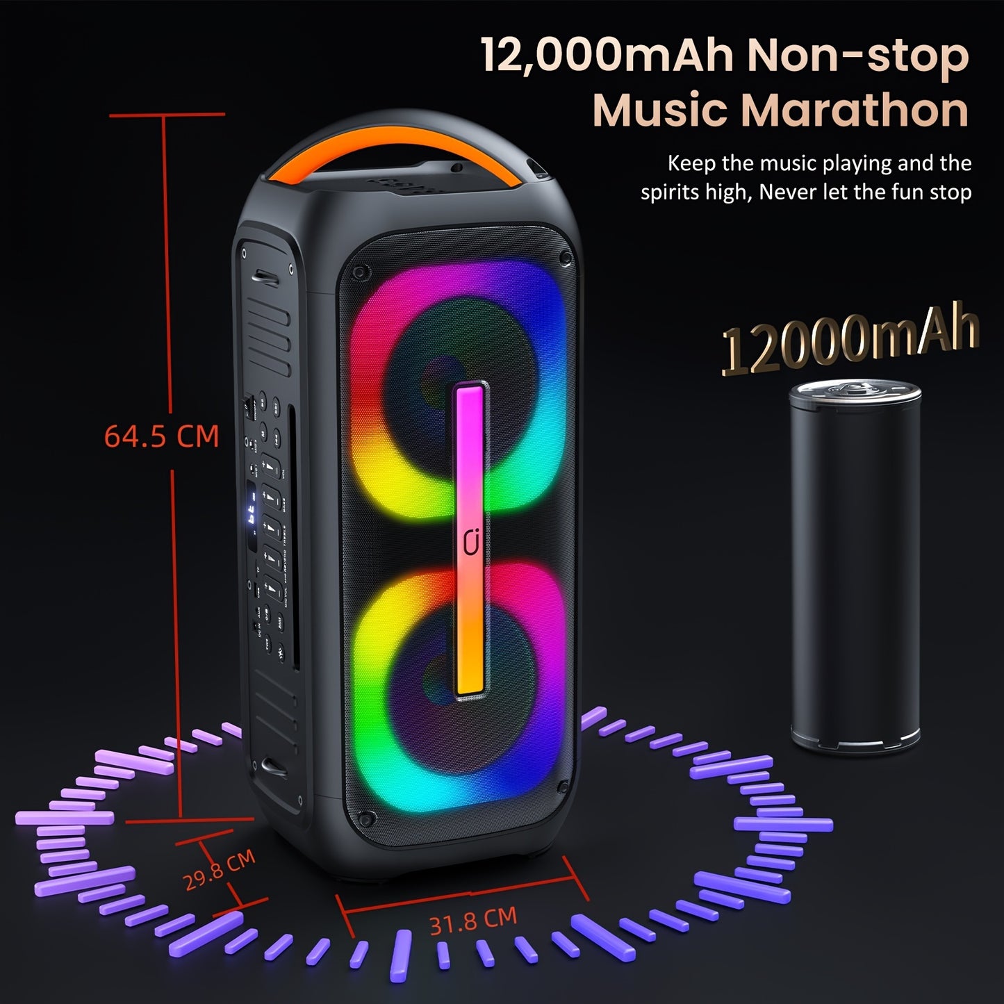 T11-T Bluetooth Karaoke Machine with 2 Wireless Microphones, Beat Light Show, and AUX Input for Home Parties
