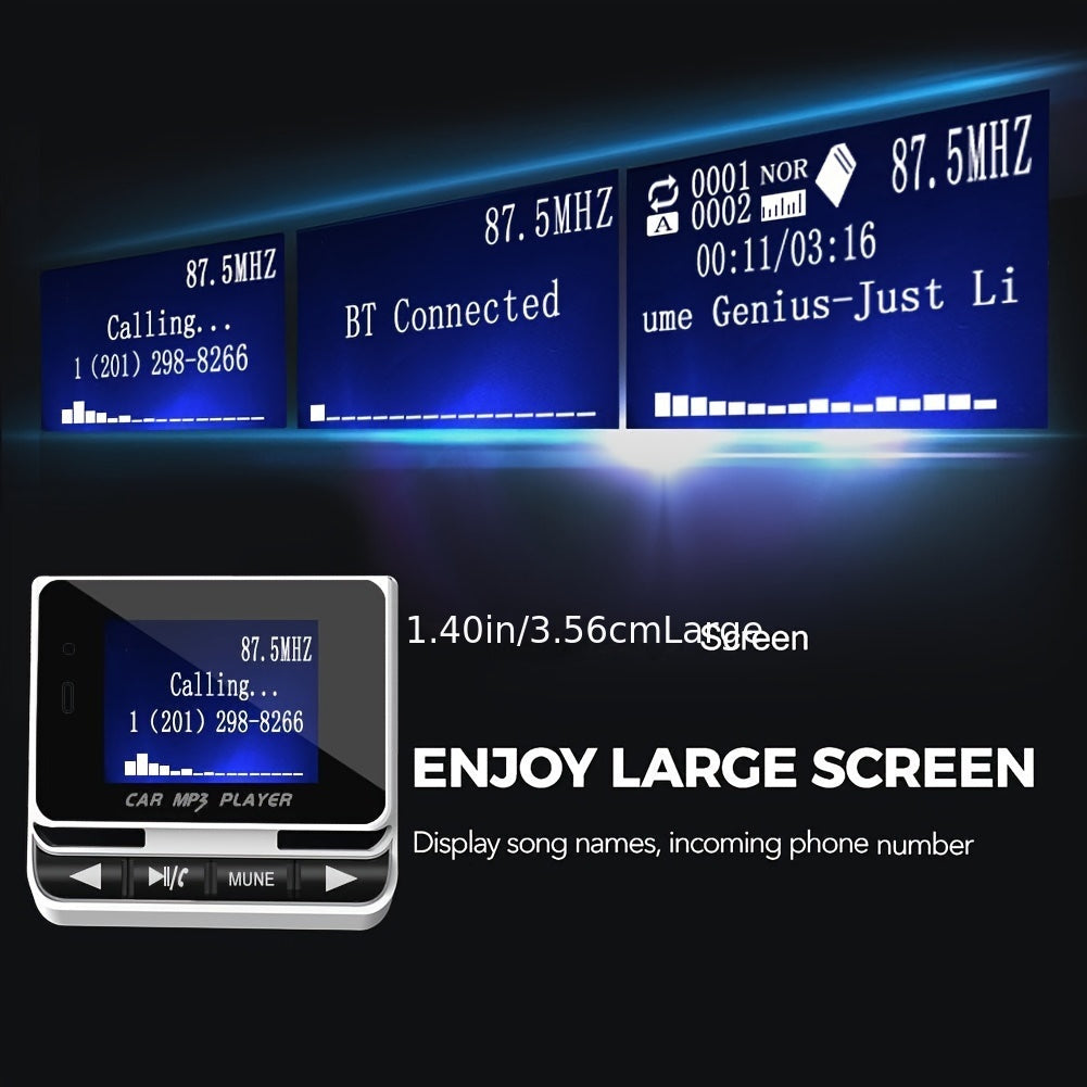 Wireless Car MP3 Player - Bluetooth FM Transmitter with LCD Screen, Rapid USB Charger, TF Card Support, Line-in AUX, and Complete Car Kit for Hands-Free Calls and Music Streaming - FM12B Model