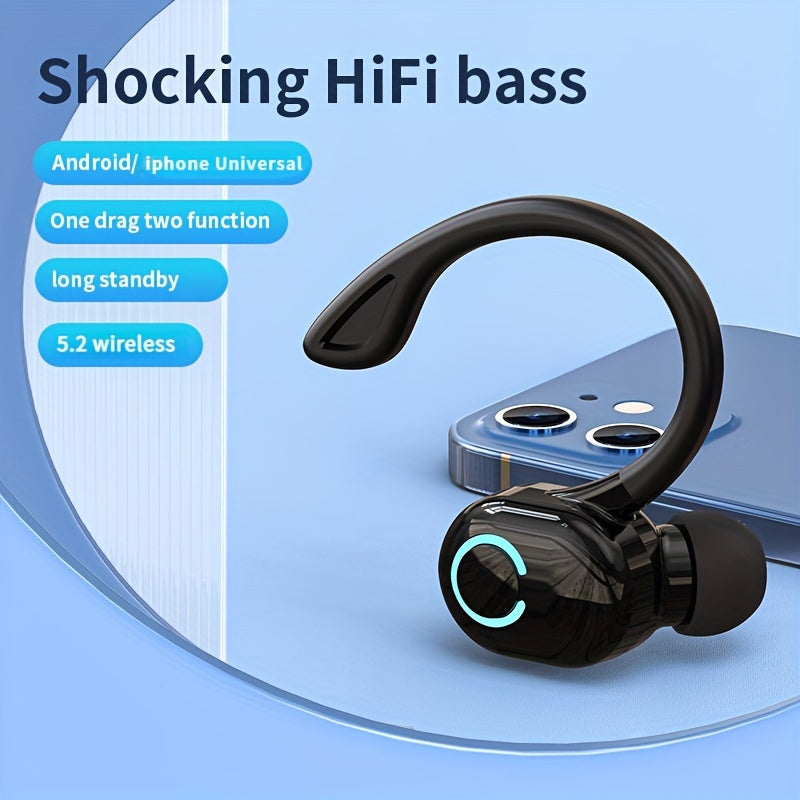 HD Stereo Wireless Earphone - Secure Fit for Sports & Running - Single-Ear, Hands-Free Talking - Lightweight & Seamless Bluetooth Connection