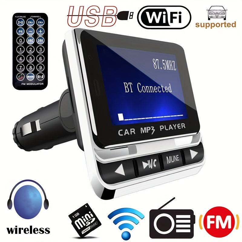 Wireless Car MP3 Player - Bluetooth FM Transmitter with LCD Screen, Rapid USB Charger, TF Card Support, Line-in AUX, and Complete Car Kit for Hands-Free Calls and Music Streaming - FM12B Model