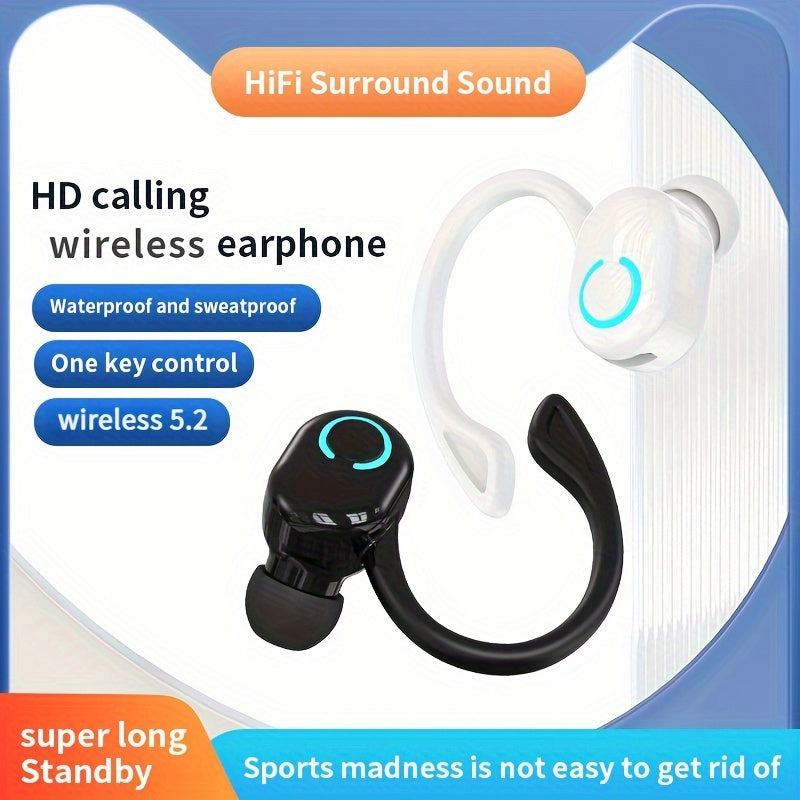 HD Stereo Wireless Earphone - Secure Fit for Sports & Running - Single-Ear, Hands-Free Talking - Lightweight & Seamless Bluetooth Connection