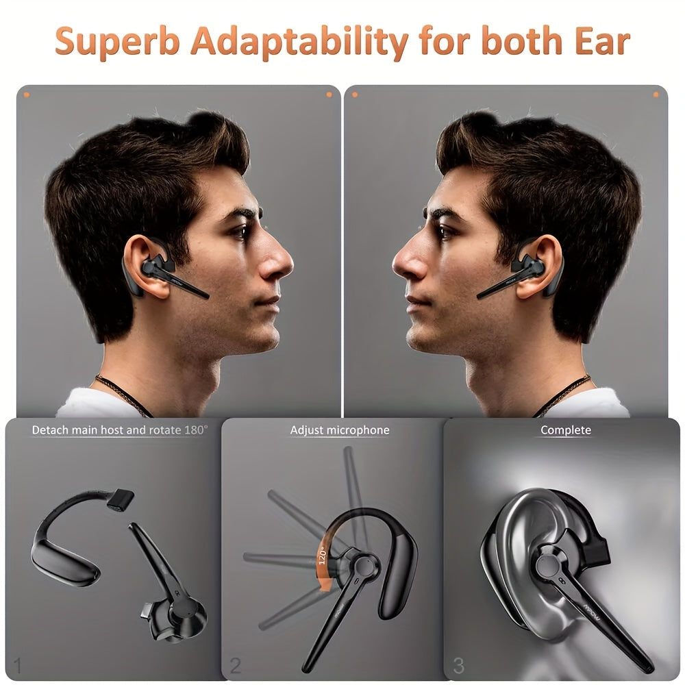 15-Hour Long-Lasting Mpow S12 Wireless Single Ear Bluetooth Headset - AI Noise Cancelling, V5.3 Auriculares Earpiece with Microphone for Trucker, Office, Home Use - Clear Audio and Comfortable Wear