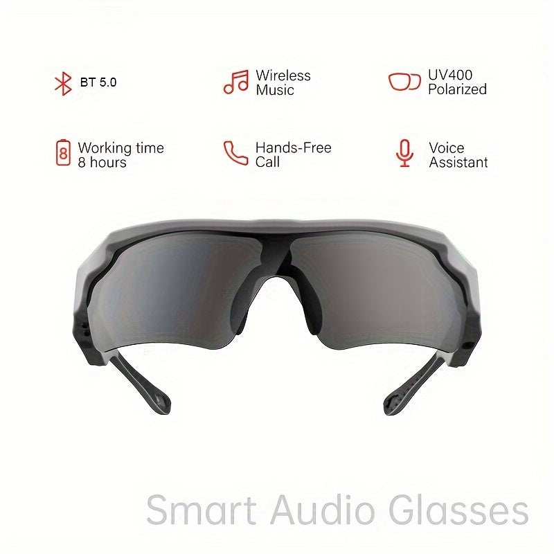 36V Rechargeable Lithium-Polymer Smart Audio Cycling Glasses - Dynamic Low Frequency Stereo Speaker, UV Polarized Lens, Wireless Bluetooth Headset with USB Charging