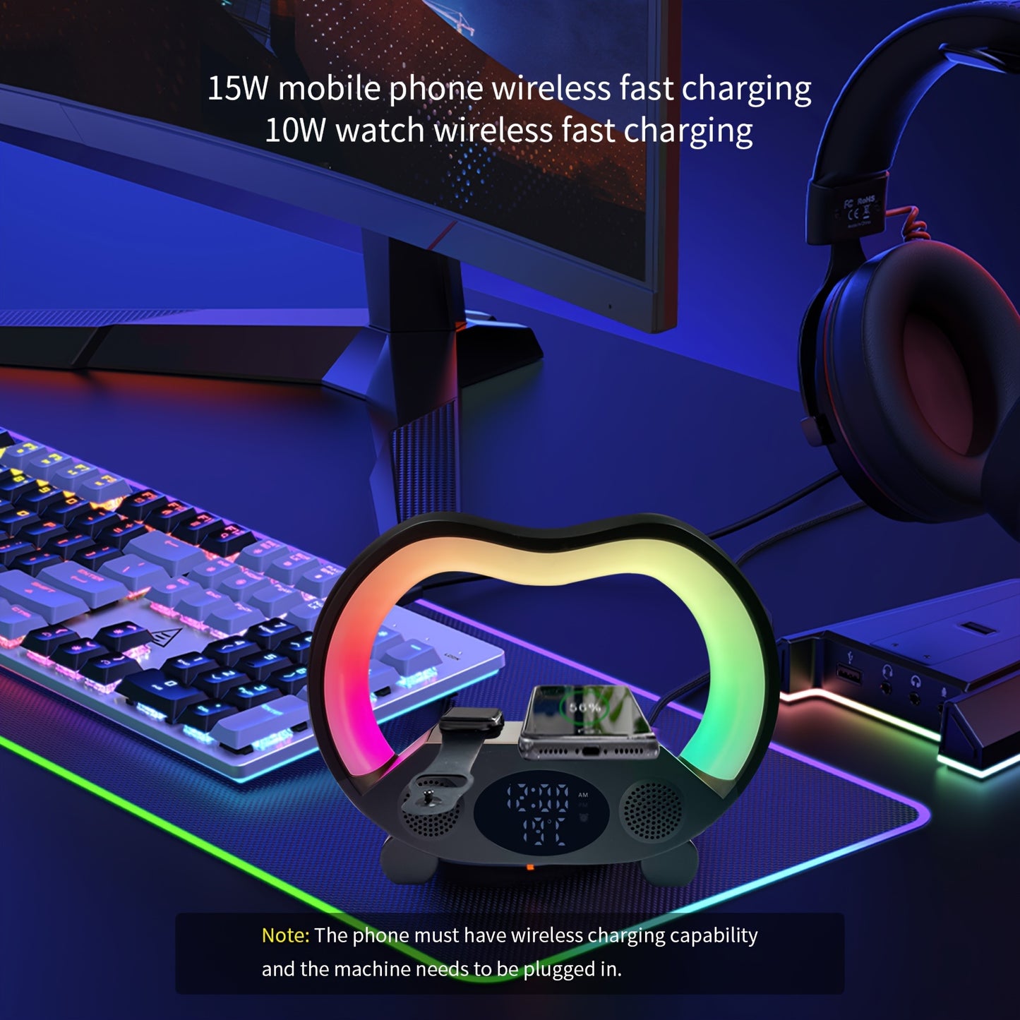 Wireless Charging Night Light Speaker: Birthday Gift for Bedroom, Bluetooth Speaker with LED Light