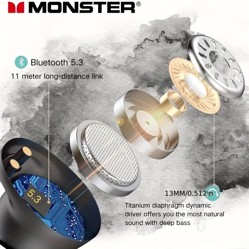 Monster Bluetooth Earbuds - In Ear Earbuds, Type-C Fast Charging, Clear Call, Automatic Noise Reduction, Long Standby Time, Suitable for Gift Giving
