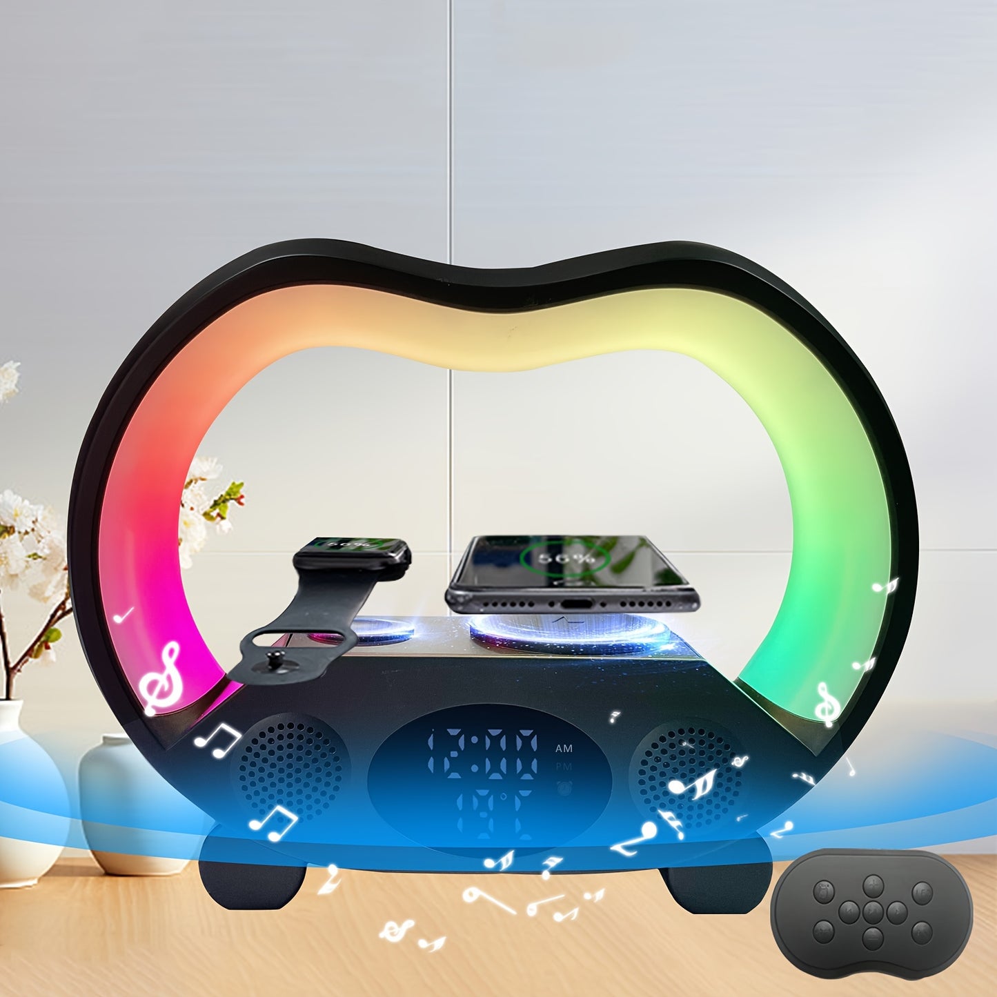 Wireless Charging Night Light Speaker: Birthday Gift for Bedroom, Bluetooth Speaker with LED Light