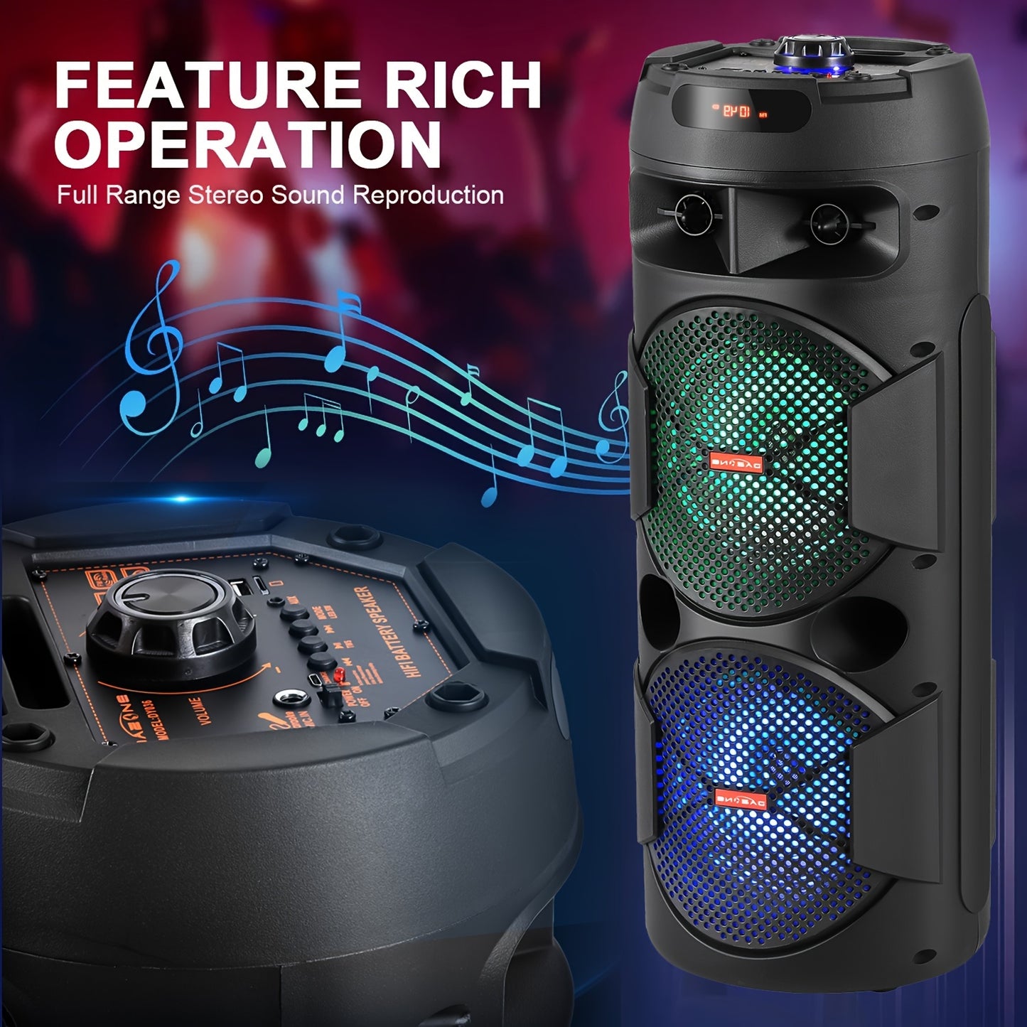 Portable Bluetooth PA Speaker - Dual 8'' Karaoke Speaker System with Microphone, Remote Control & Built-in Rechargeable Battery, MP3/USB/SD, LED Battery Indicator Lights - QS-2821