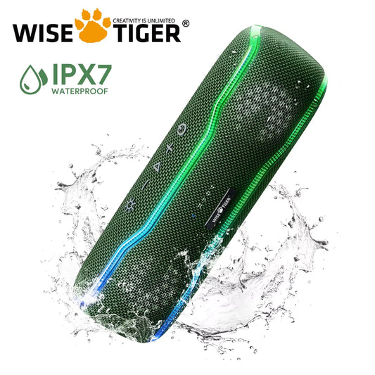 WISETIGER F10C Army Green Bluetooth Speaker Wireless IPX7 Waterproof Speaker RGB Light Sound 25W Stereo Surround Loudspeaker