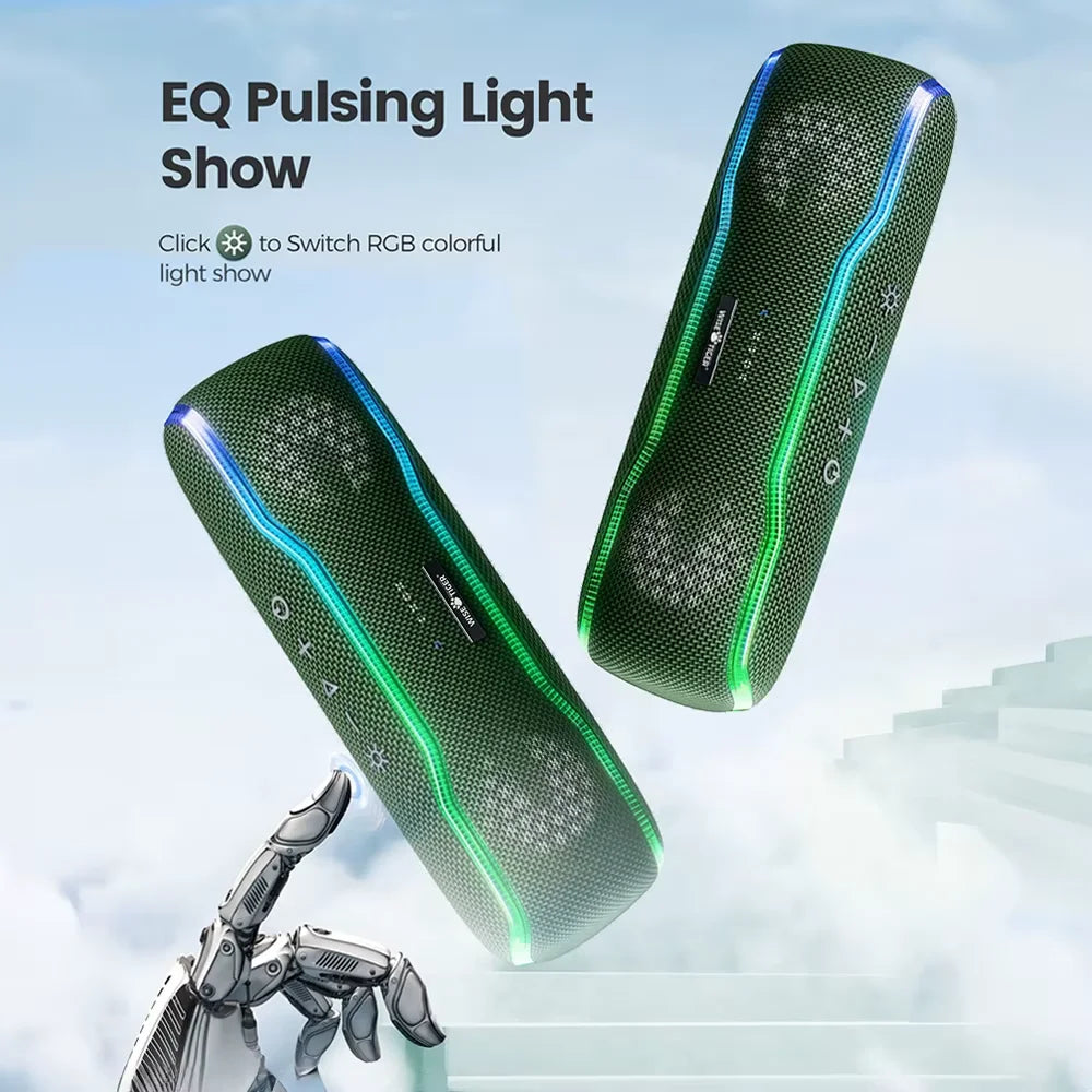WISETIGER F10C Army Green Bluetooth Speaker Wireless IPX7 Waterproof Speaker RGB Light Sound 25W Stereo Surround Loudspeaker