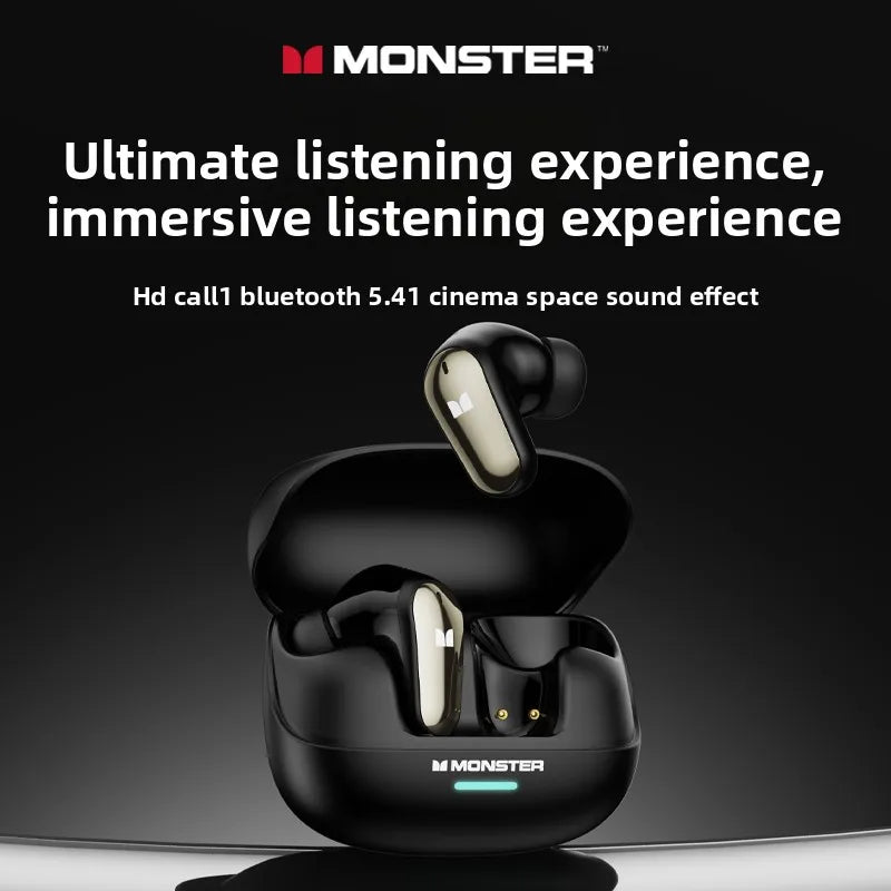 New Monster MQT52 TWS Wireless Bluetooth 5.4 Headset HIFI Stereo Music Gaming Earphones Talking Noise Canceling Earbuds