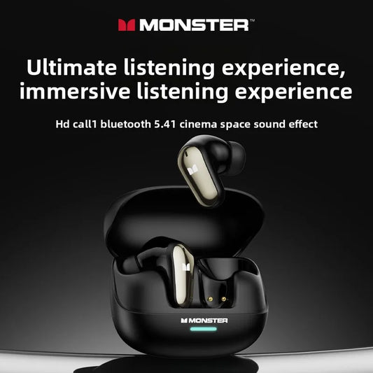 New Monster MQT52 TWS Wireless Bluetooth 5.4 Headset HIFI Stereo Music Gaming Earphones Talking Noise Canceling Earbuds