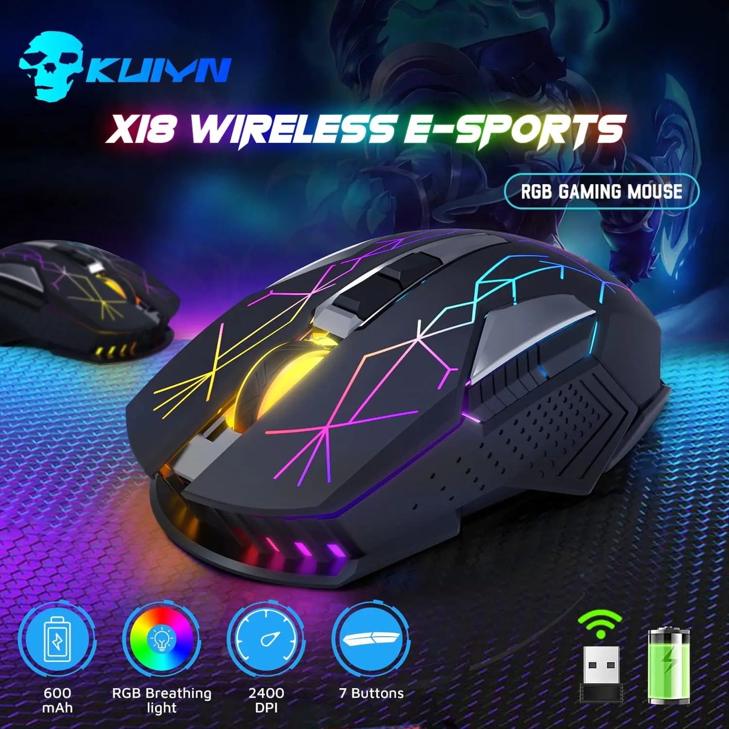 X18 Wireless Gaming Mouse 2.4G 7 RGB