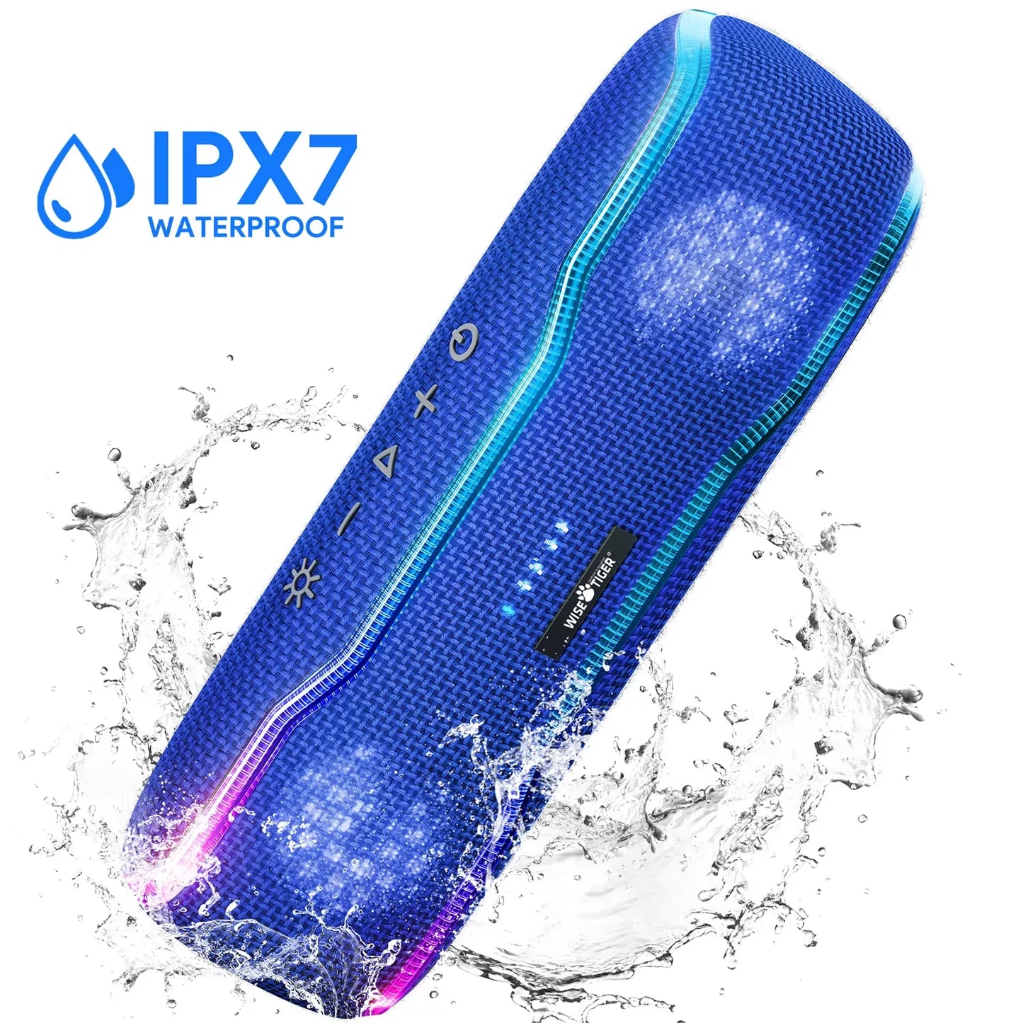 WISETIGER F10C Blue Truly IPX7 Waterproof HD Wireless Stereo Sound EQ Pulsing Light Show Up to 24 Hours of Playtime