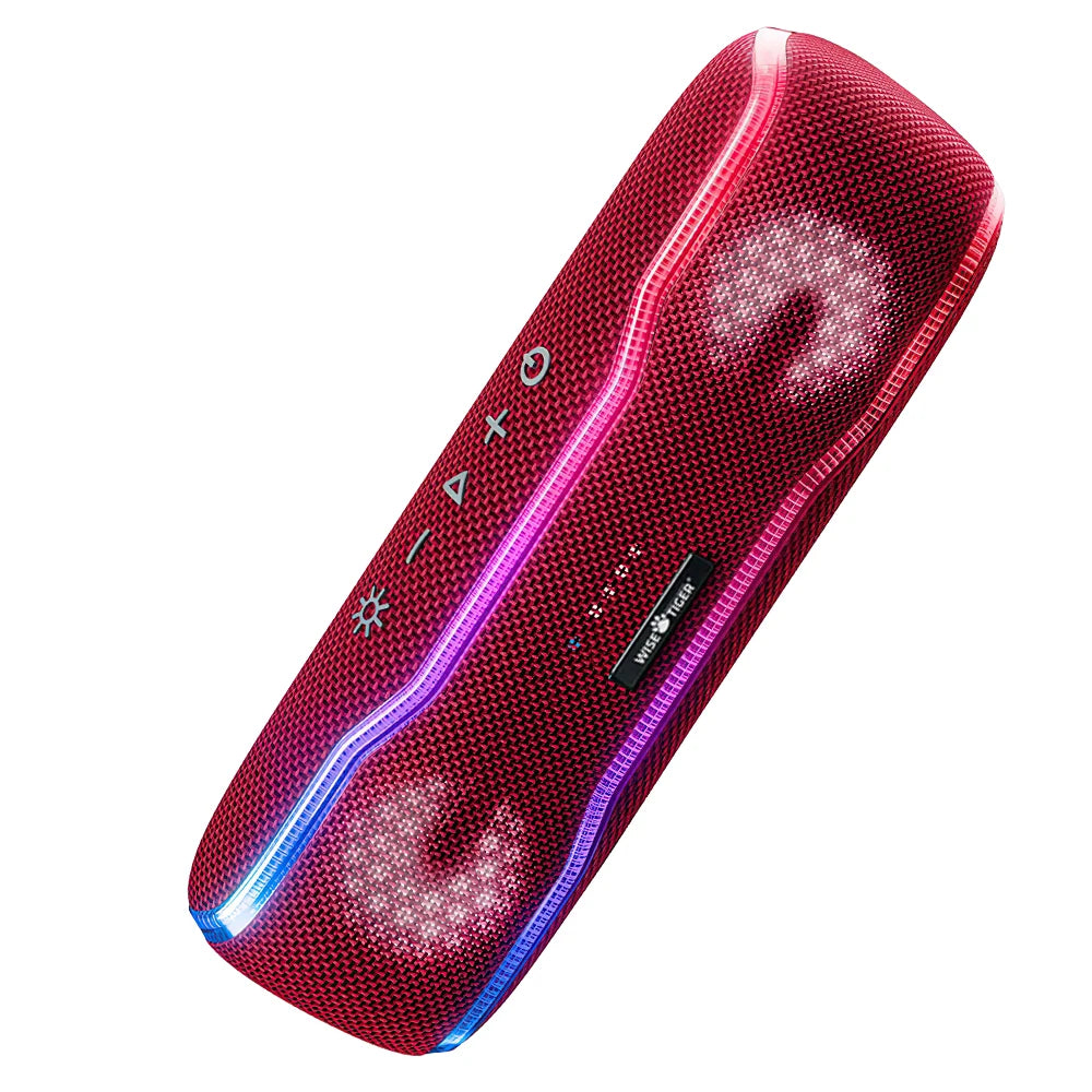 WISETIGER F10C Red Bluetooth Speaker Wireless IPX7 Waterproof Outdoor Sound Box BT5.3 RGB Light Stereo Surround Loudspeaker