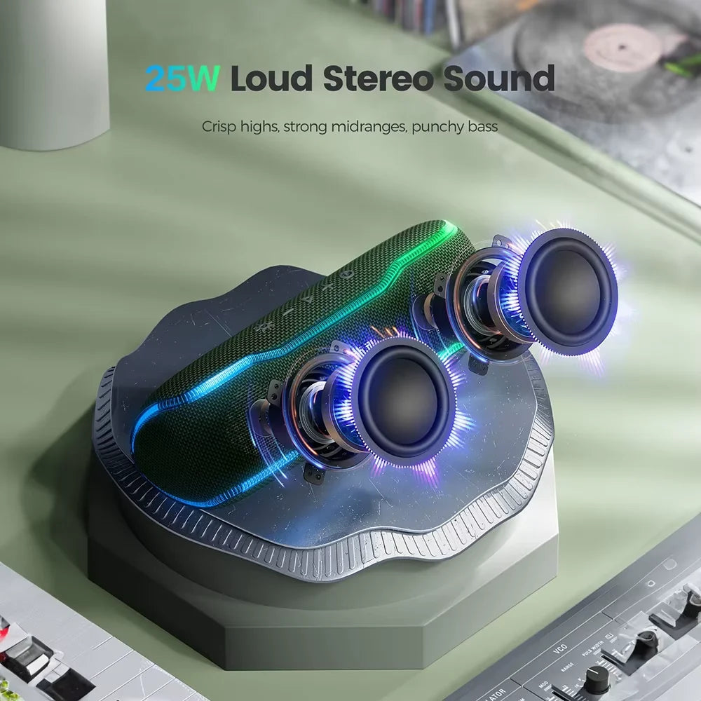 WISETIGER F10C Army Green Bluetooth Speaker Wireless IPX7 Waterproof Speaker RGB Light Sound 25W Stereo Surround Loudspeaker