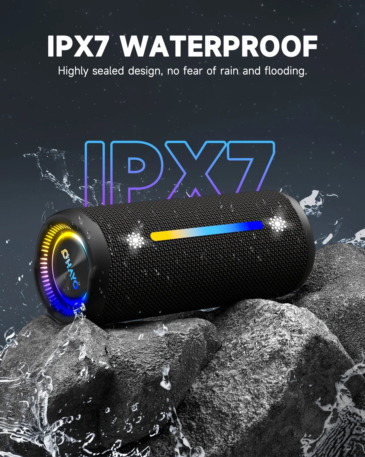 OHAYO X10MAX Bluetooth Speaker 35W - IPX7 Waterproof, Powerful Stereo Sound, 24H Playtime, TWS Pairing, Dazzling Lights, Bass Up