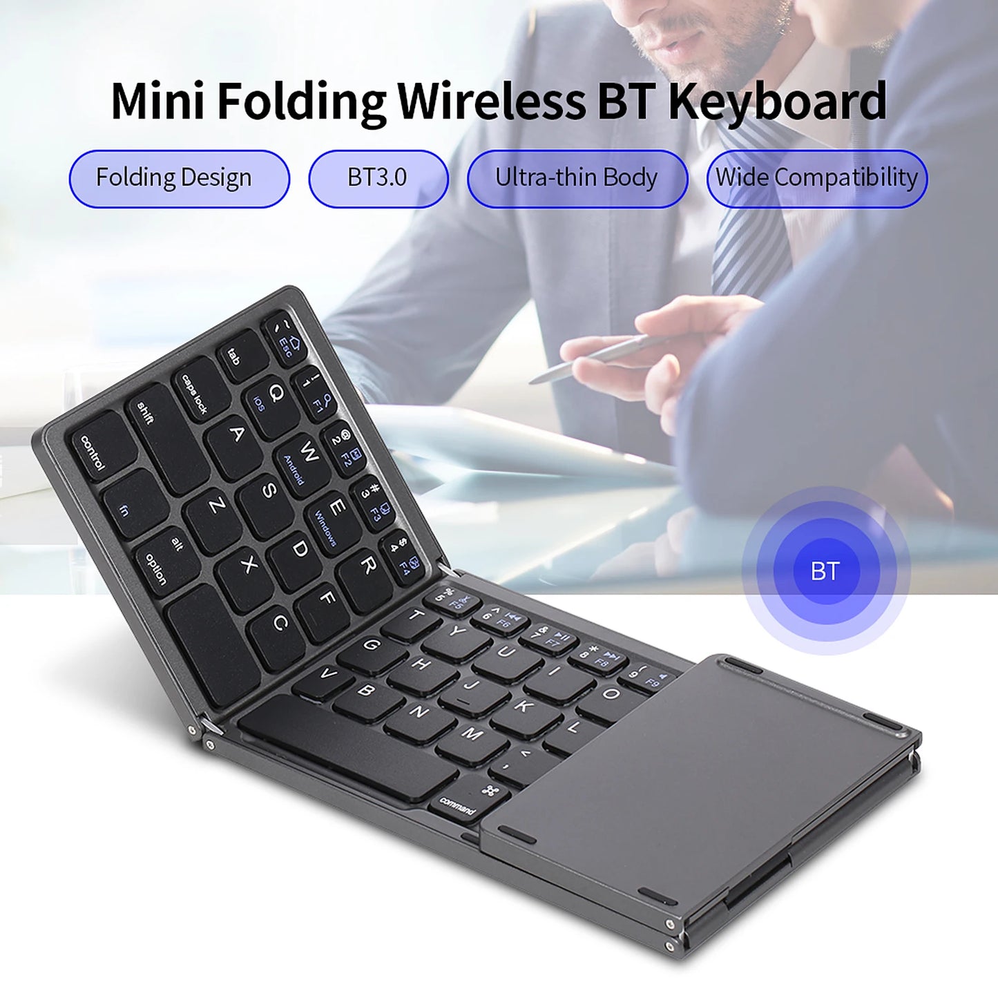 64-key Wireless BT Keyboard Rechargeable Foldable Keyboard