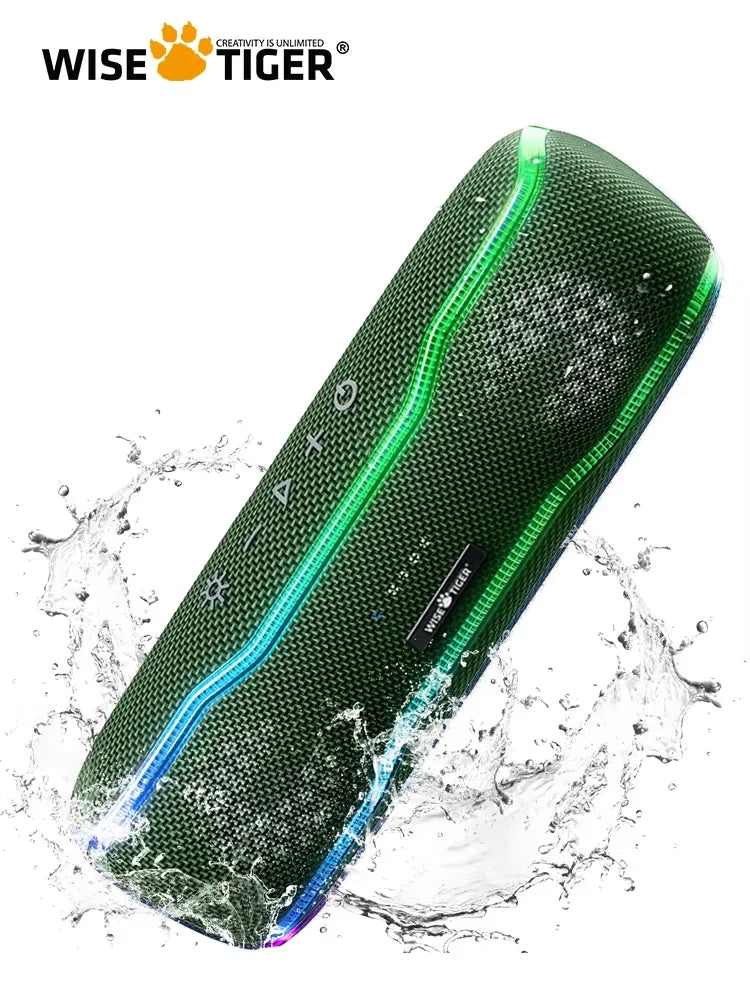 WISETIGER F10C Army Green Bluetooth Speaker Wireless IPX7 Waterproof Speaker RGB Light Sound 25W Stereo Surround Loudspeaker