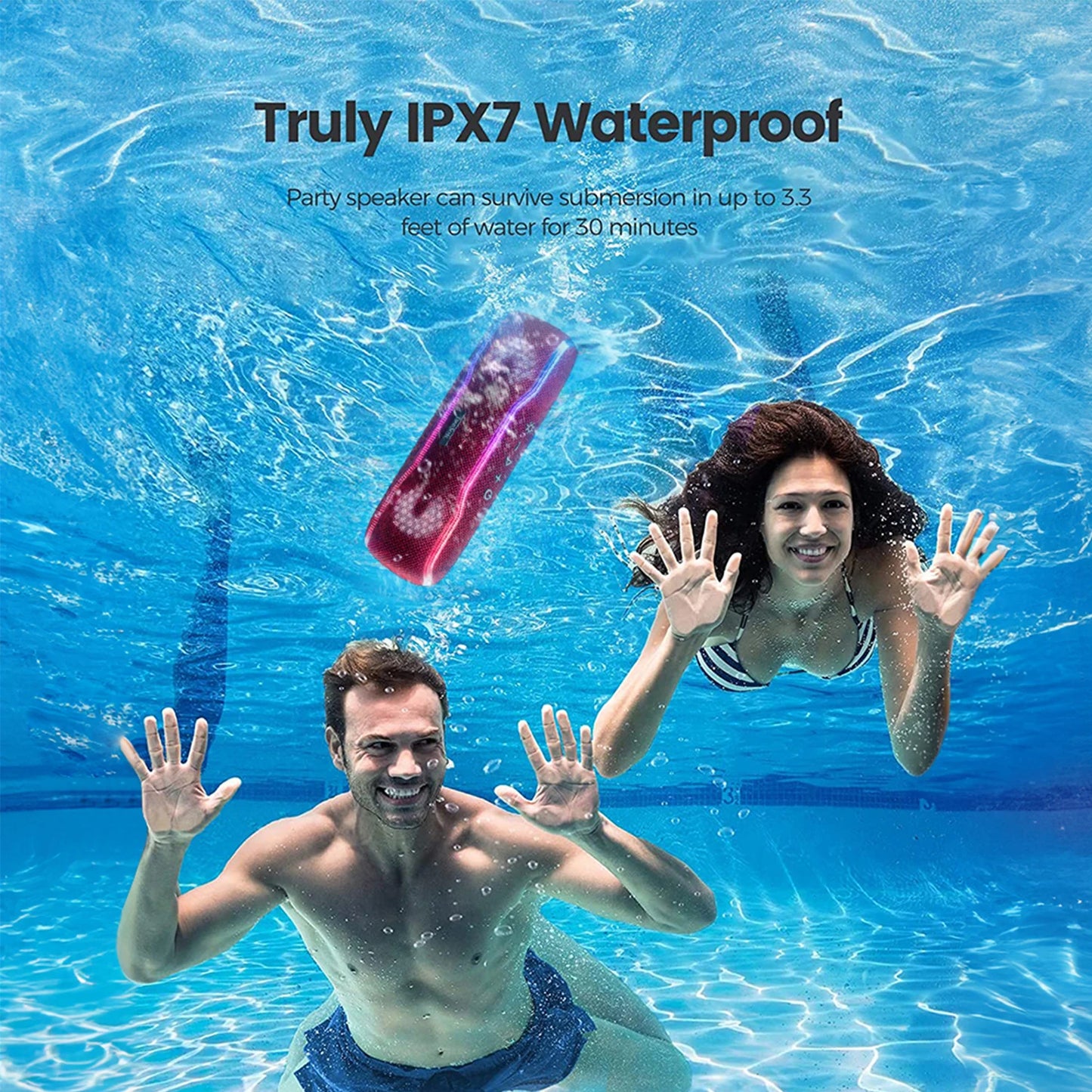 WISETIGER F10C Red Bluetooth Speaker Wireless IPX7 Waterproof Outdoor Sound Box BT5.3 RGB Light Stereo Surround Loudspeaker