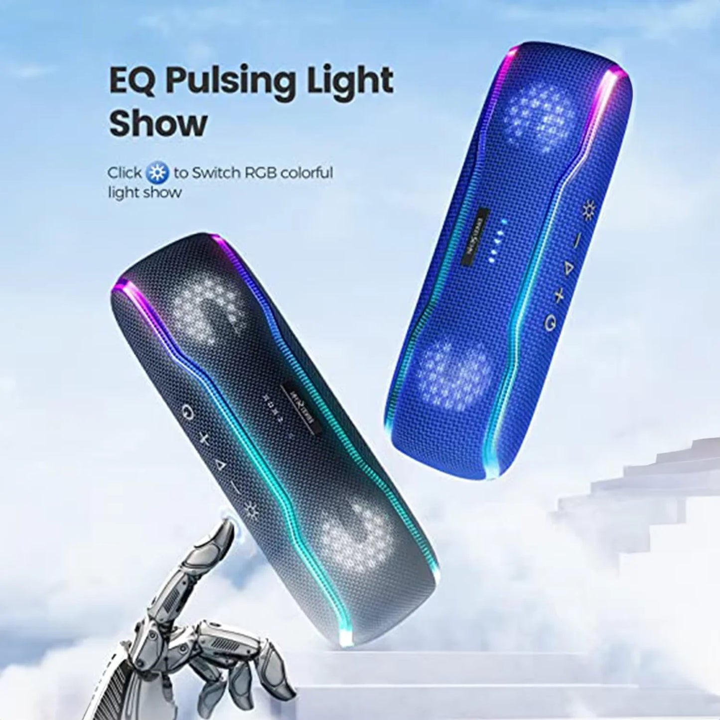 WISETIGER F10C Blue Truly IPX7 Waterproof HD Wireless Stereo Sound EQ Pulsing Light Show Up to 24 Hours of Playtime