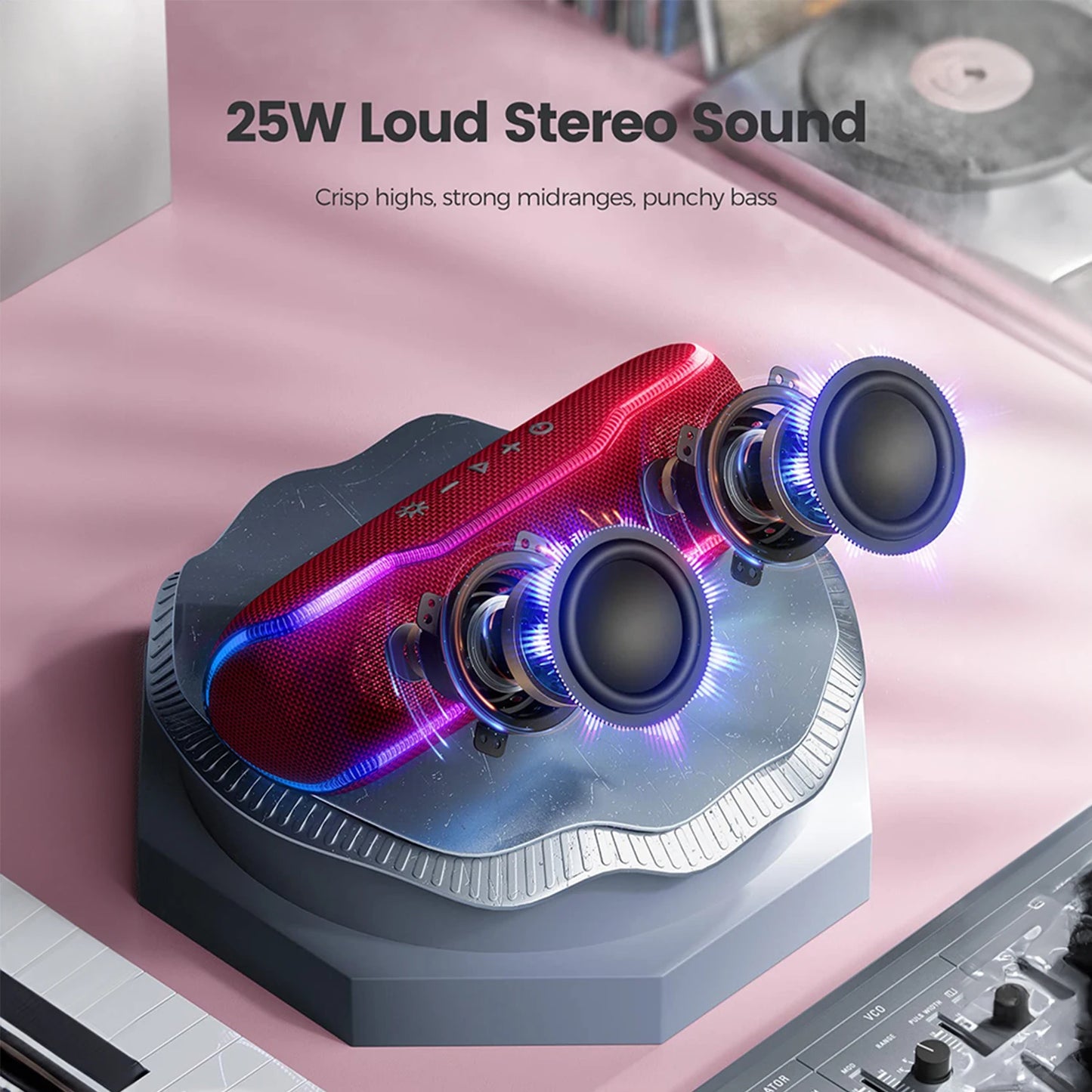 WISETIGER F10C Red Bluetooth Speaker Wireless IPX7 Waterproof Outdoor Sound Box BT5.3 RGB Light Stereo Surround Loudspeaker