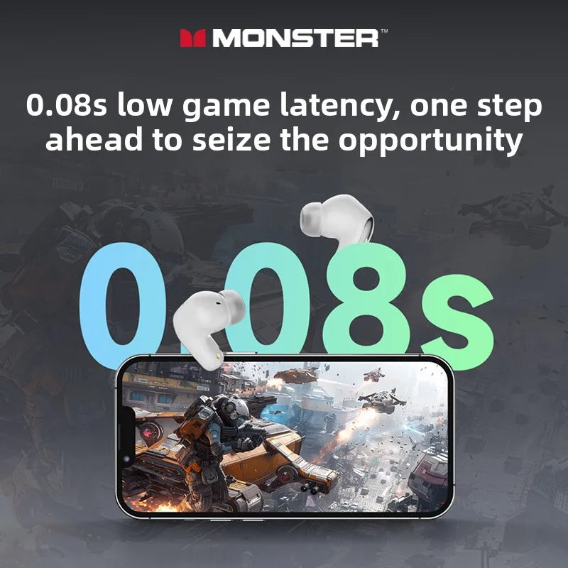 New Monster MQT52 TWS Wireless Bluetooth 5.4 Headset HIFI Stereo Music Gaming Earphones Talking Noise Canceling Earbuds