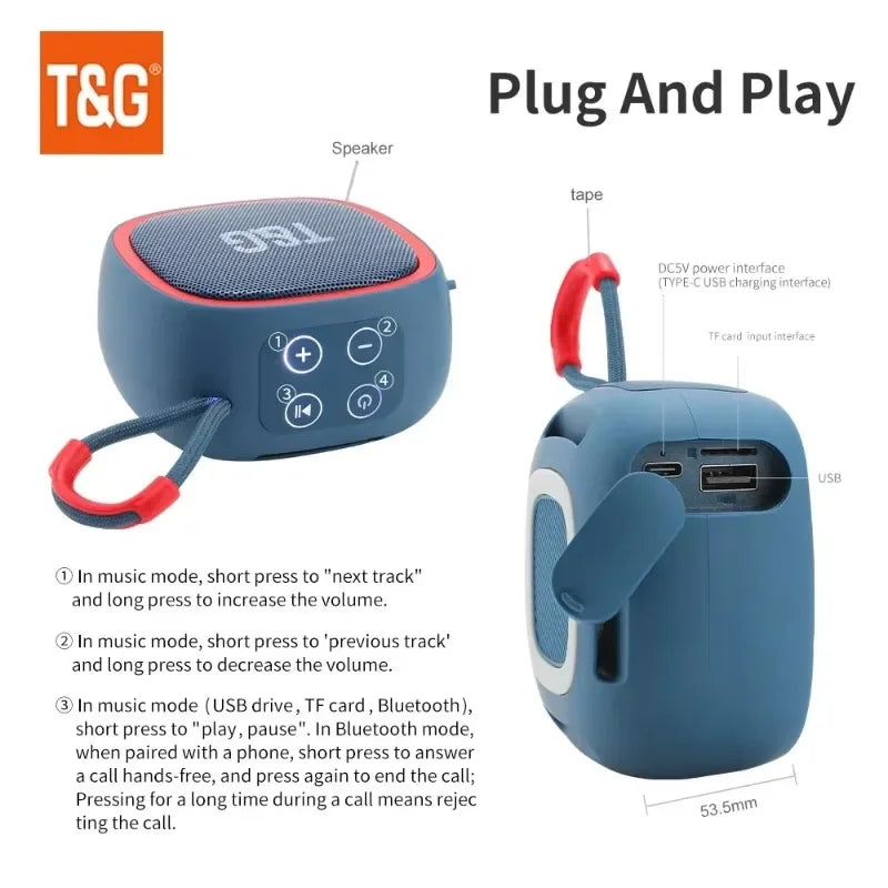 T&G TG659 Mini Wireless Powerful Waterproof Bluetooth Speaker TWS Bluetooth 5.3 Sound Box HIFI Loudspeaker Support TF Card Radio