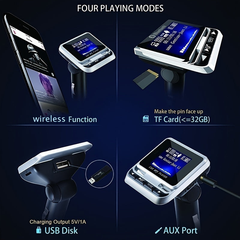 Wireless Car MP3 Player - Bluetooth FM Transmitter with LCD Screen, Rapid USB Charger, TF Card Support, Line-in AUX, and Complete Car Kit for Hands-Free Calls and Music Streaming - FM12B Model