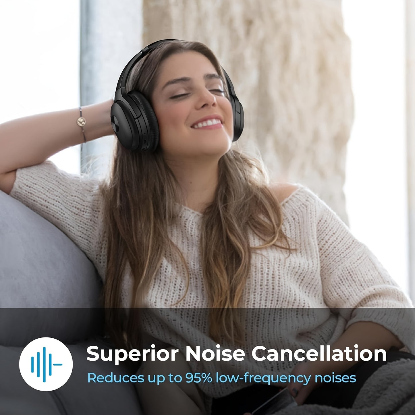 SupremeSound Hybrid Active Noise Cancelling Headphones - Bluetooth Wireless with Hi-Fi Audio, Premium Comfort, Seamless Connection, Built-in Mic for Crystal-clear Calls