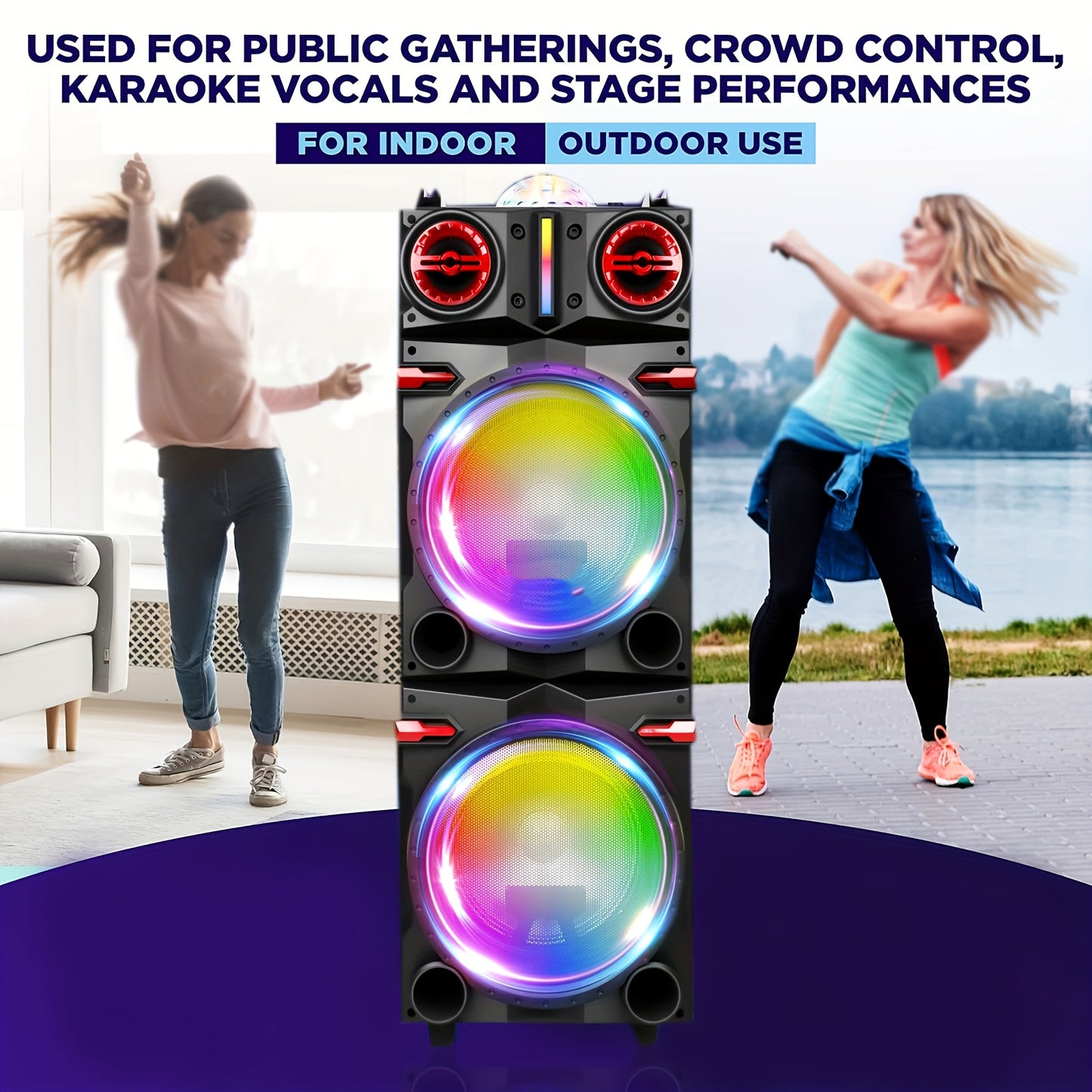 Portable Rechargeable Bluetooth PA Speaker System W/ Dual 10'' Woofer & 3'' Tweeter, 9000W Peak Power Outdoor Speaker Microphone Set, Flashing LED DJ Lights And Top Disco Ball, USB SD FM Radio AUX, Mic & Remote Control Includ