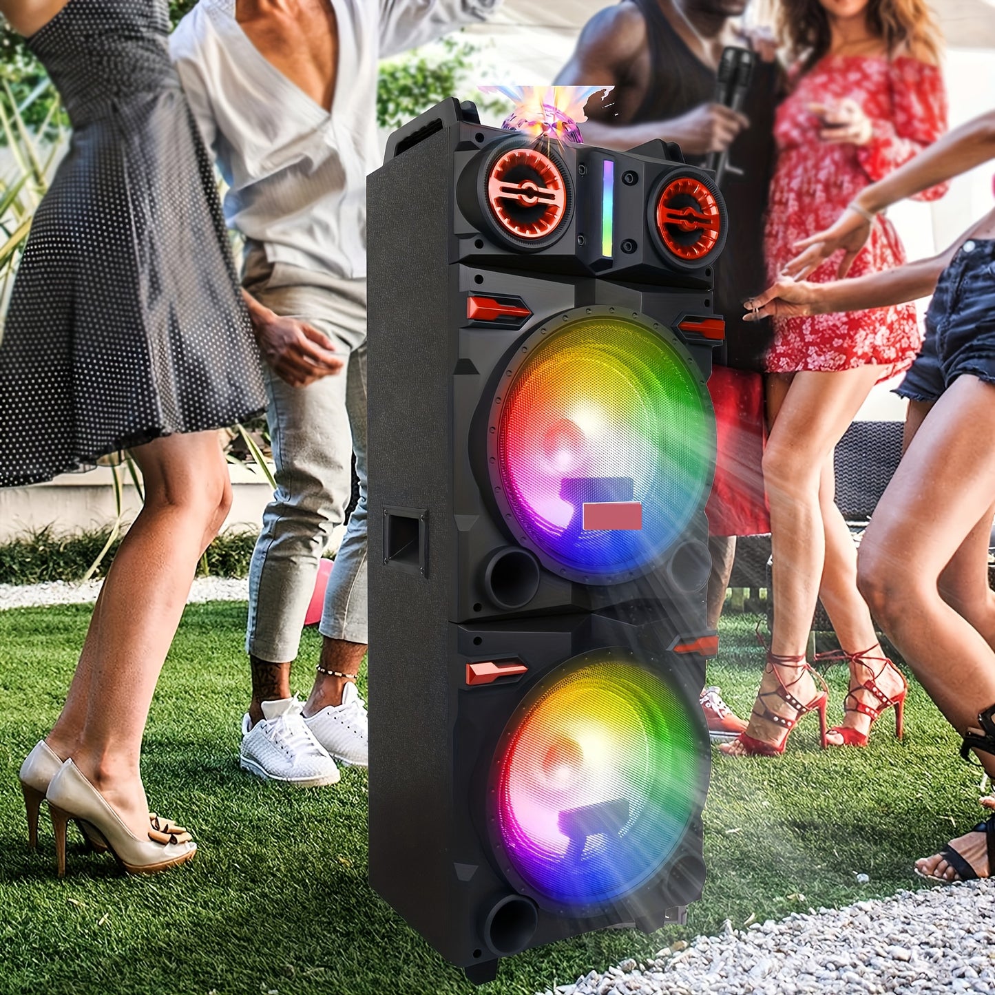 Portable Rechargeable Bluetooth PA Speaker System W/ Dual 10'' Woofer & 3'' Tweeter, 9000W Peak Power Outdoor Speaker Microphone Set, Flashing LED DJ Lights And Top Disco Ball, USB SD FM Radio AUX, Mic & Remote Control Includ