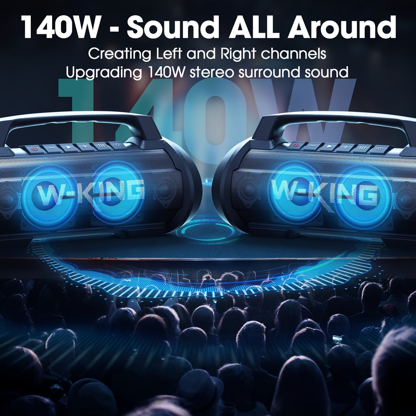 70W W-KING Thunderbolt - Portable Bluetooth Speakers with Waterproof, Bass Boost, DSP, Stereo Pairing, Powerbank, MIC and Long-Lasting Battery Life for Outdoor Party and Travel