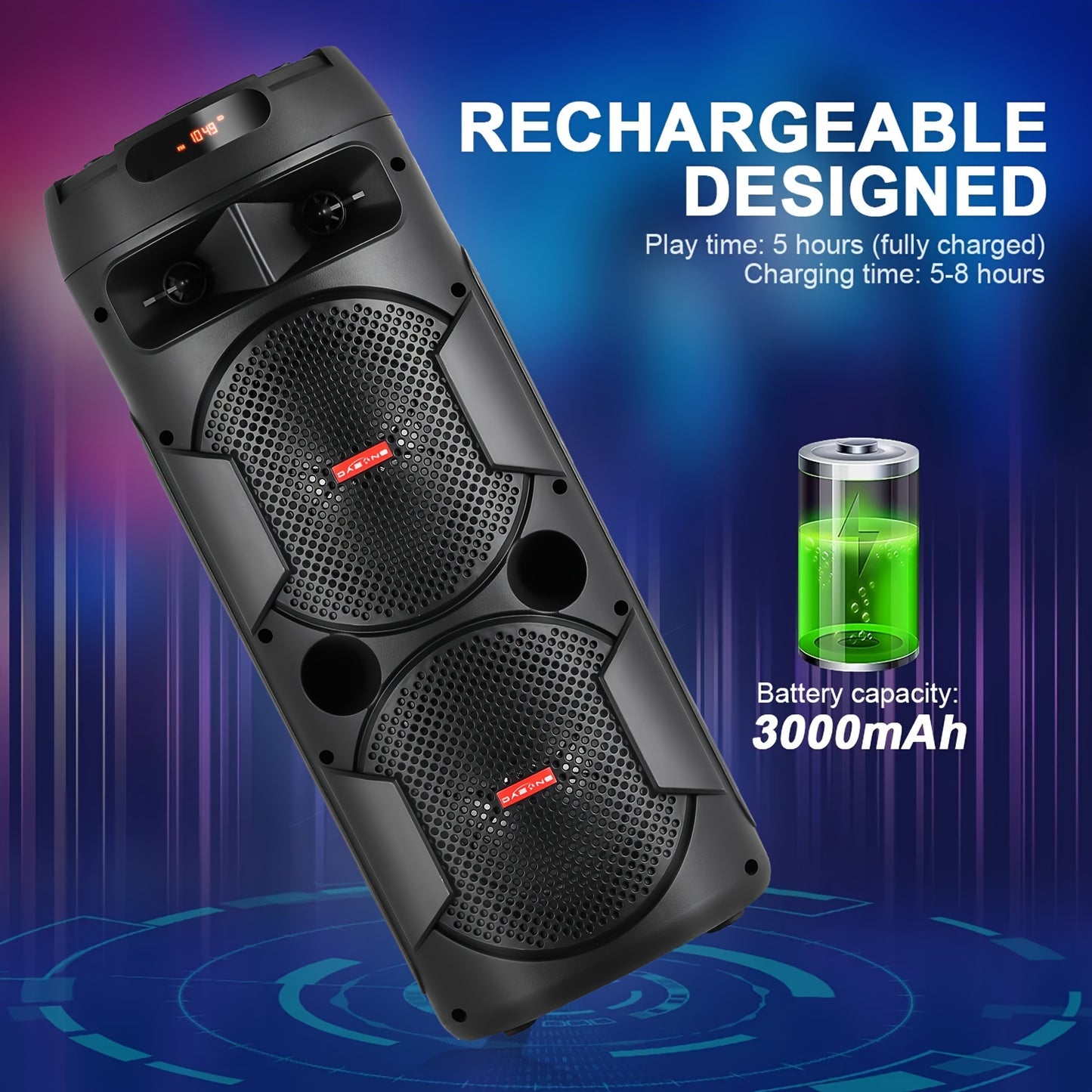 Portable Bluetooth PA Speaker - Dual 8'' Karaoke Speaker System with Microphone, Remote Control & Built-in Rechargeable Battery, MP3/USB/SD, LED Battery Indicator Lights - QS-2821