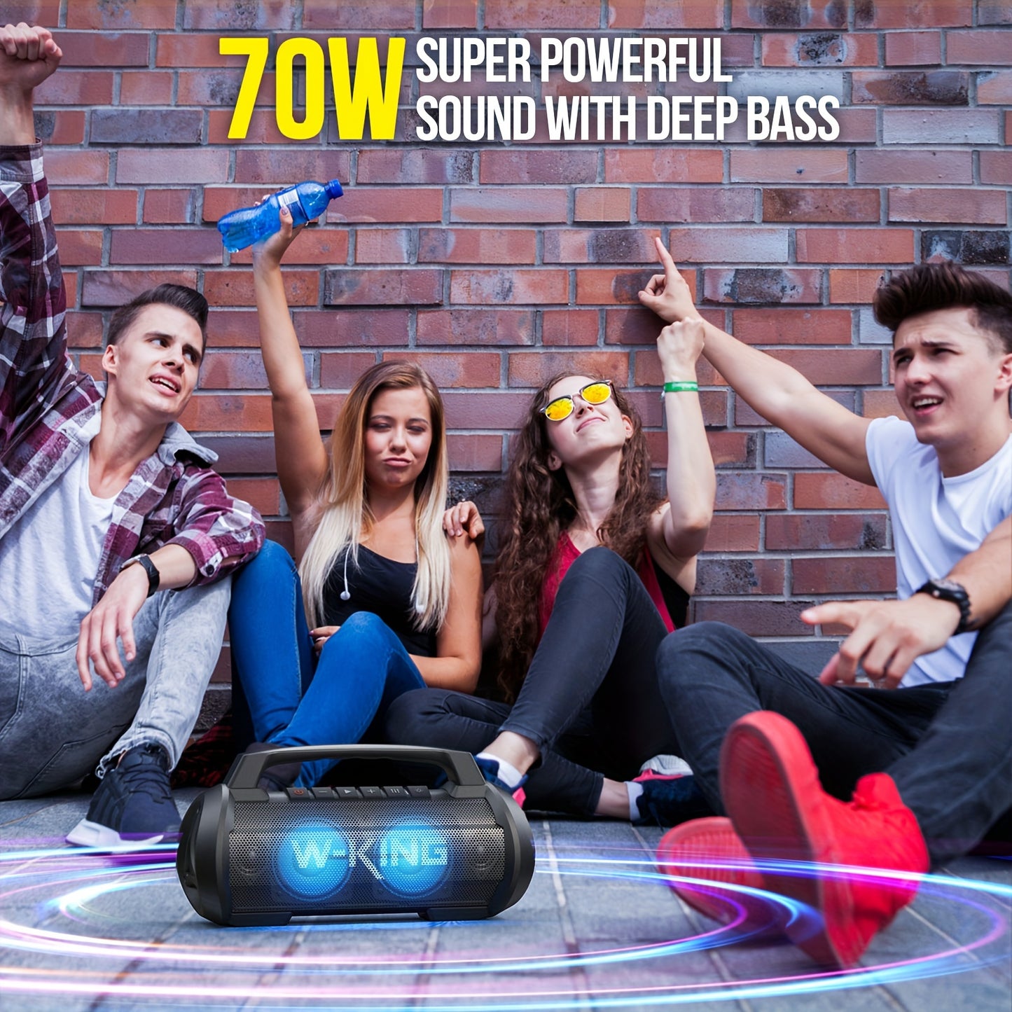 70W W-KING Thunderbolt - Portable Bluetooth Speakers with Waterproof, Bass Boost, DSP, Stereo Pairing, Powerbank, MIC and Long-Lasting Battery Life for Outdoor Party and Travel