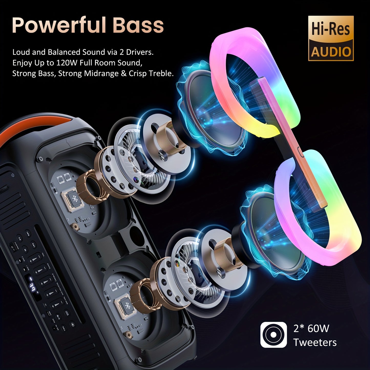 T11-T Bluetooth Karaoke Machine with 2 Wireless Microphones, Beat Light Show, and AUX Input for Home Parties