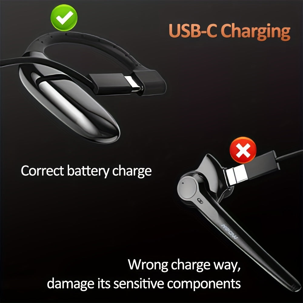 15-Hour Long-Lasting Mpow S12 Wireless Single Ear Bluetooth Headset - AI Noise Cancelling, V5.3 Auriculares Earpiece with Microphone for Trucker, Office, Home Use - Clear Audio and Comfortable Wear