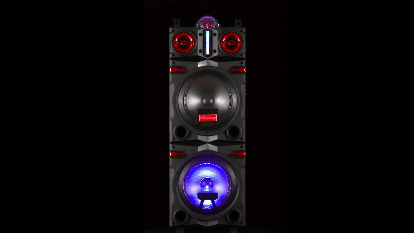 Portable Rechargeable Bluetooth PA Speaker System W/ Dual 10'' Woofer & 3'' Tweeter, 9000W Peak Power Outdoor Speaker Microphone Set, Flashing LED DJ Lights And Top Disco Ball, USB SD FM Radio AUX, Mic & Remote Control Includ