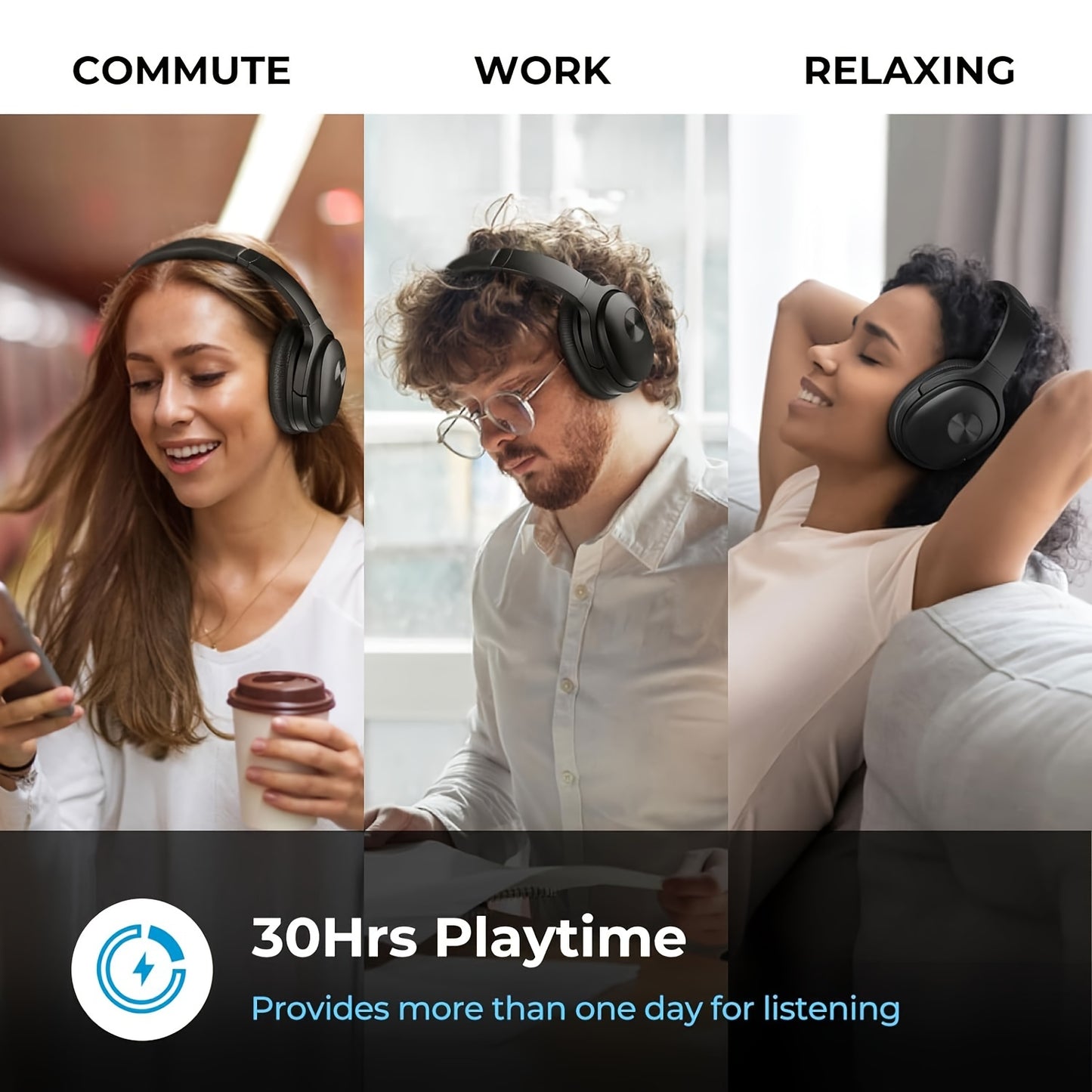 SupremeSound Hybrid Active Noise Cancelling Headphones - Bluetooth Wireless with Hi-Fi Audio, Premium Comfort, Seamless Connection, Built-in Mic for Crystal-clear Calls