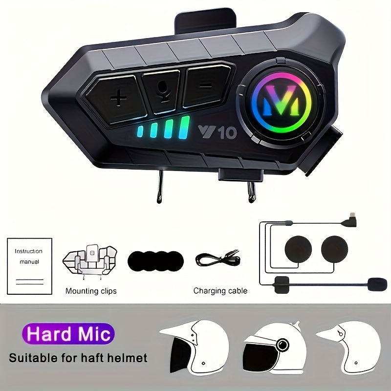 Y10 1000mAh Motorcycle Helmet Headset - Voice Control, Wireless, Hands-Free Calling & Music - For Motorcyclists - Bluetooth Headset - Perfect Gift for Riders