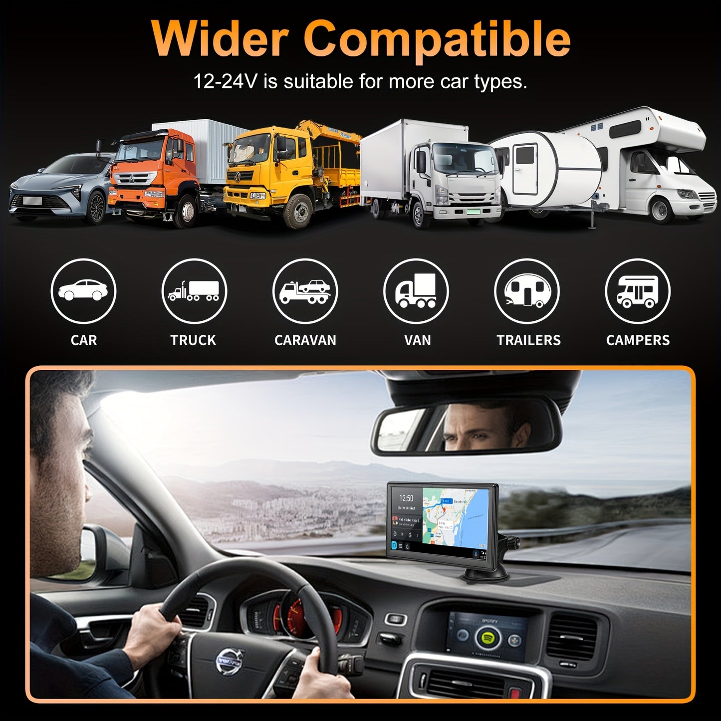 Portable Car Stereo, 7 inch Touch Screen Wireless Android Auto, Mirror Link, GPS Navigation, Bluetooth Phone, TF, USB Flash Drive to Play Video