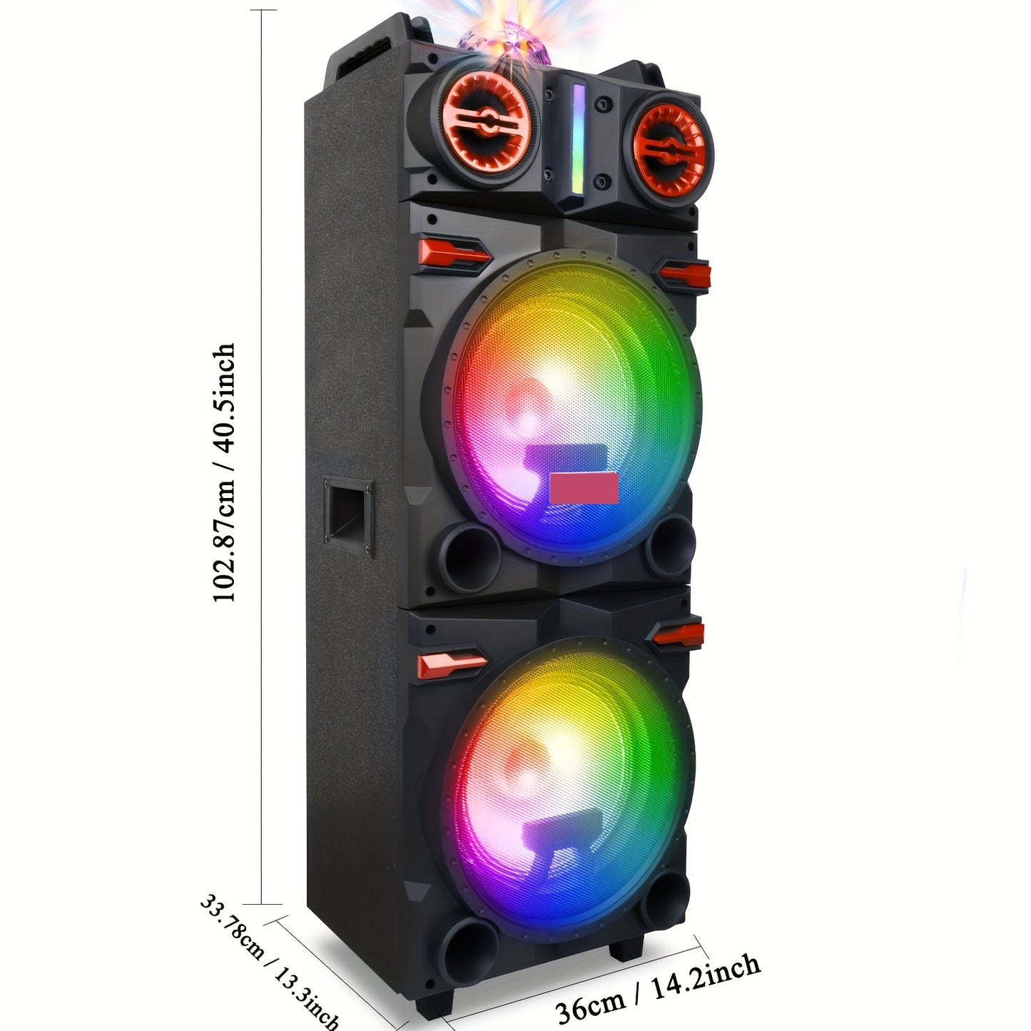 Portable Rechargeable Bluetooth PA Speaker System W/ Dual 10'' Woofer & 3'' Tweeter, 9000W Peak Power Outdoor Speaker Microphone Set, Flashing LED DJ Lights And Top Disco Ball, USB SD FM Radio AUX, Mic & Remote Control Includ