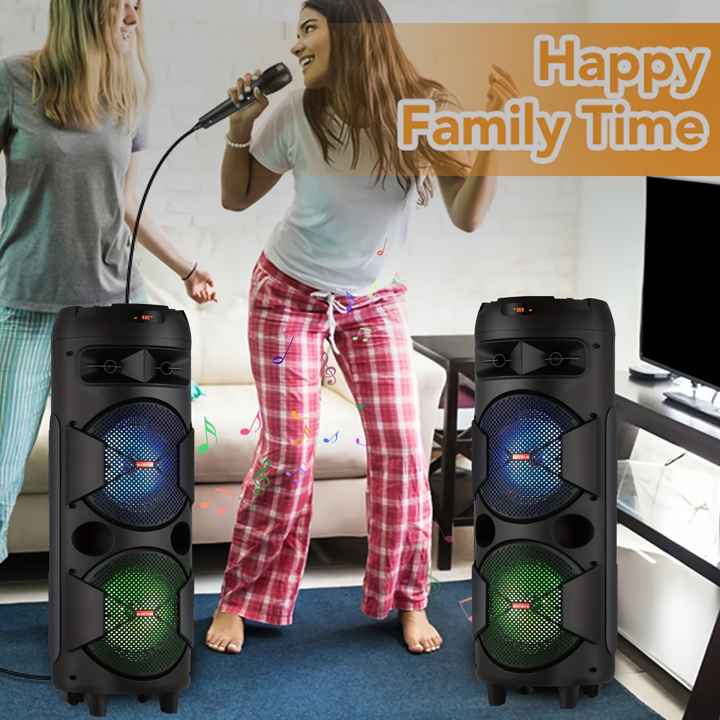 Portable Bluetooth PA Speaker - Dual 8'' Karaoke Speaker System with Microphone, Remote Control & Built-in Rechargeable Battery, MP3/USB/SD, LED Battery Indicator Lights - QS-2821
