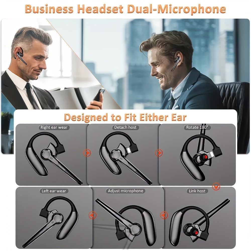 15-Hour Long-Lasting Mpow S12 Wireless Single Ear Bluetooth Headset - AI Noise Cancelling, V5.3 Auriculares Earpiece with Microphone for Trucker, Office, Home Use - Clear Audio and Comfortable Wear