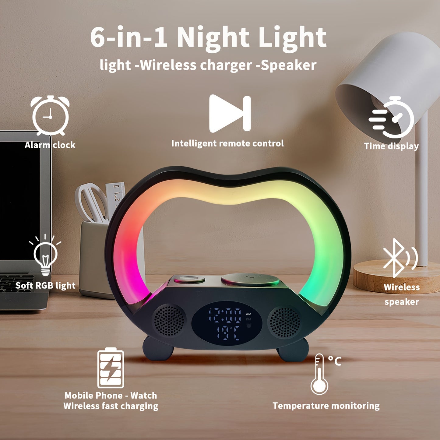 Wireless Charging Night Light Speaker: Birthday Gift for Bedroom, Bluetooth Speaker with LED Light