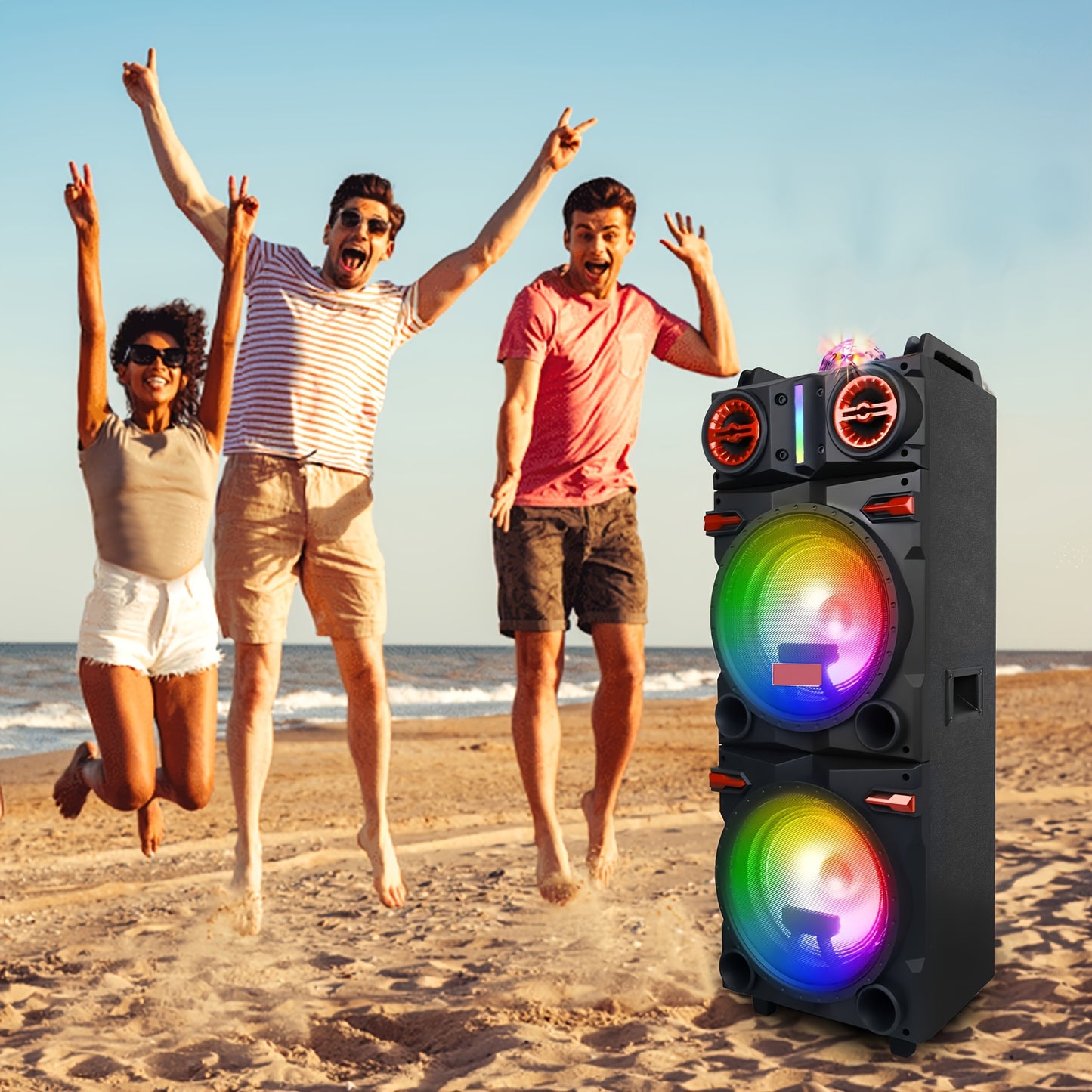 Portable Rechargeable Bluetooth PA Speaker System W/ Dual 10'' Woofer & 3'' Tweeter, 9000W Peak Power Outdoor Speaker Microphone Set, Flashing LED DJ Lights And Top Disco Ball, USB SD FM Radio AUX, Mic & Remote Control Includ