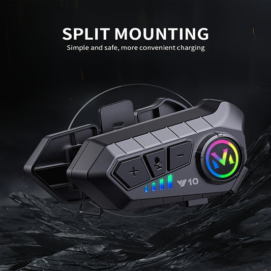 Y10 1000mAh Motorcycle Helmet Headset - Voice Control, Wireless, Hands-Free Calling & Music - For Motorcyclists - Bluetooth Headset - Perfect Gift for Riders